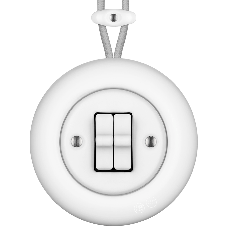 PORCELAIN KATY PATY COLONA ROUND SURFACE MOUNTED DOUBLE TOGGLE BUTTON SWITCH MATTE WHITE - DYKE & DEAN