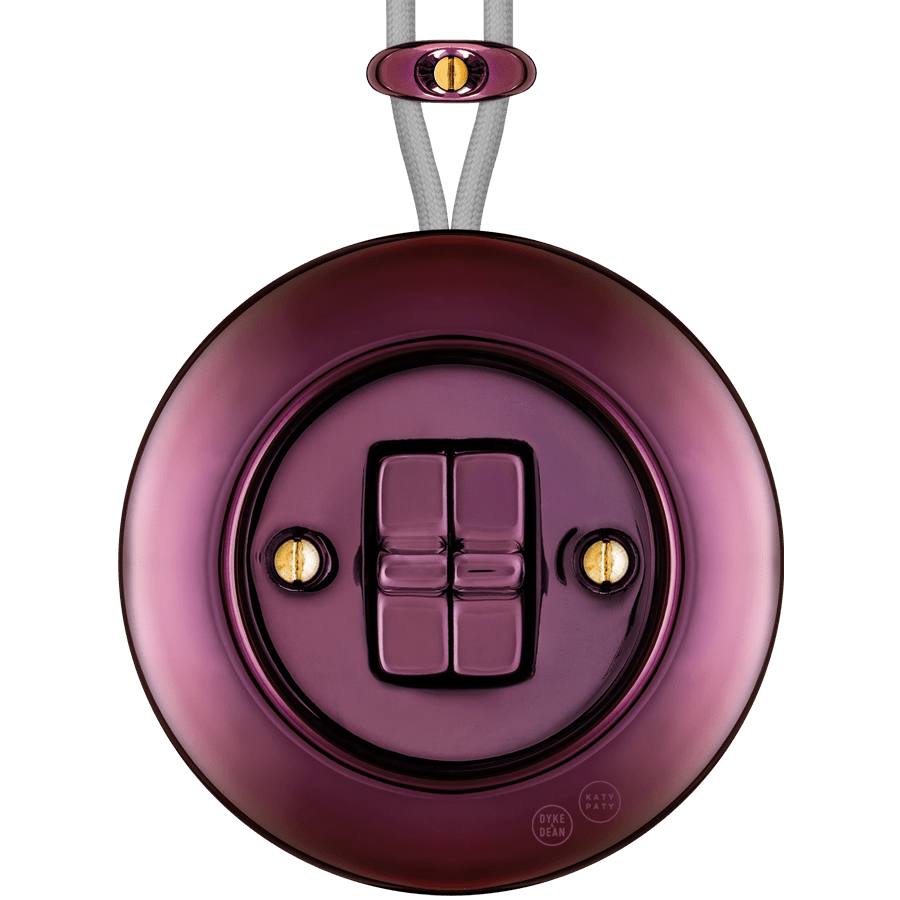 PORCELAIN KATY PATY COLONA ROUND SURFACE MOUNTED DOUBLE TOGGLE BUTTON SWITCH PURPLE - DYKE & DEAN