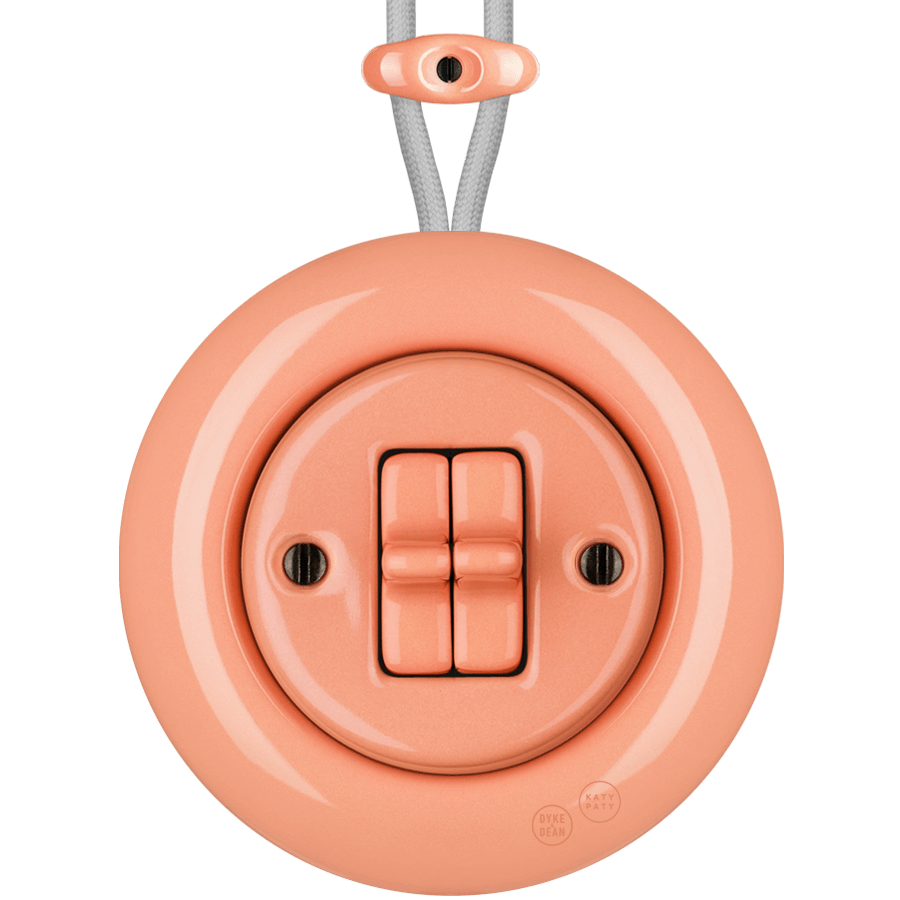 PORCELAIN KATY PATY COLONA ROUND SURFACE MOUNTED DOUBLE TOGGLE BUTTON SWITCH SALMON PINK - DYKE & DEAN