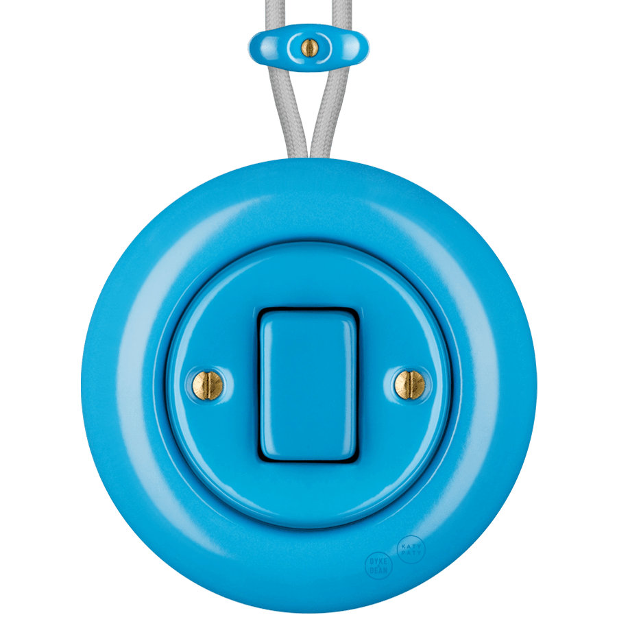 PORCELAIN KATY PATY COLONA ROUND SURFACE MOUNTED FAT BUTTON SWITCH AZURE - DYKE & DEAN