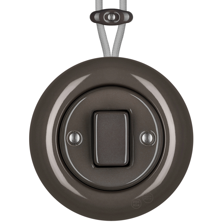 PORCELAIN KATY PATY COLONA ROUND SURFACE MOUNTED FAT BUTTON SWITCH BROWN - DYKE & DEAN