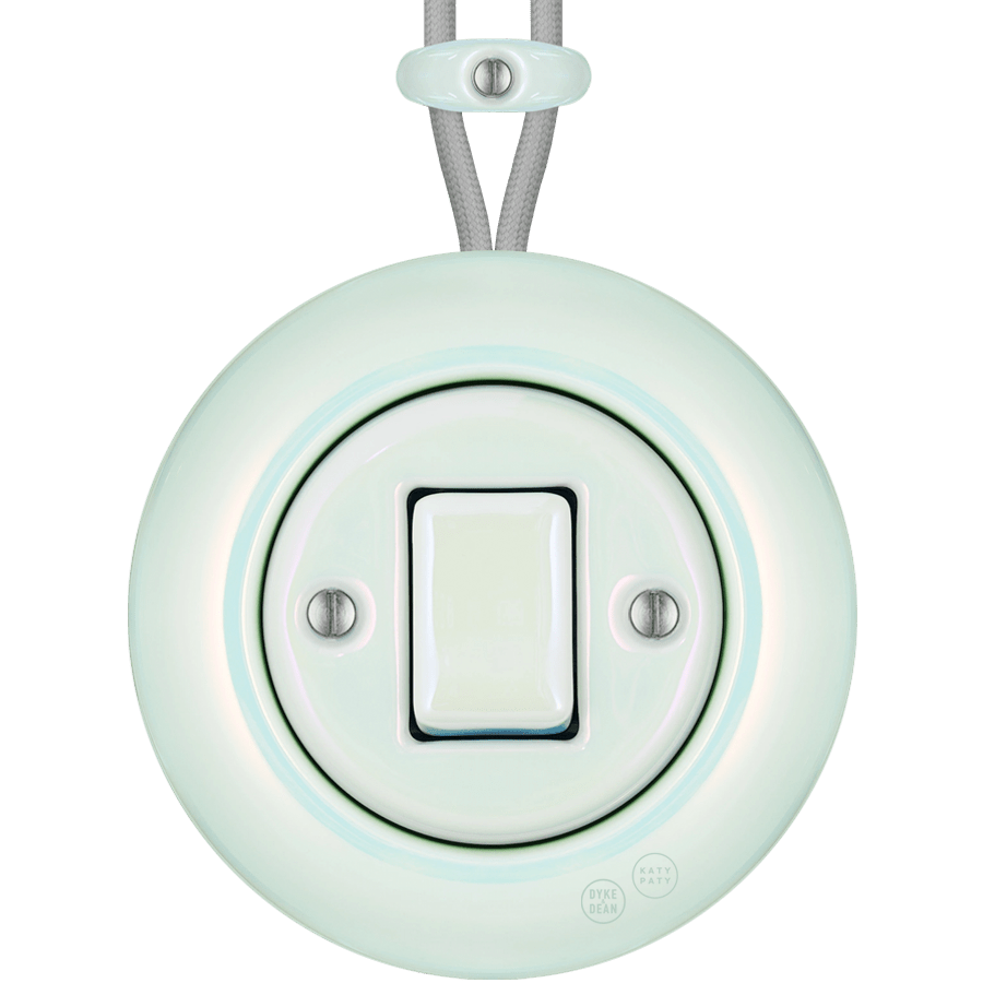 PORCELAIN KATY PATY COLONA ROUND SURFACE MOUNTED FAT BUTTON SWITCH CONCHA - DYKE & DEAN