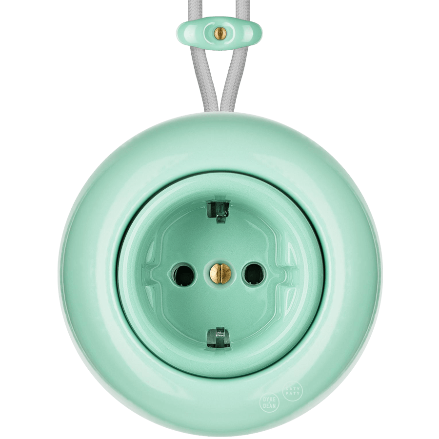 PORCELAIN KATY PATY COLONA ROUND SURFACE MOUNTED SCHUKO SOCKET MINT GREEN - DYKE & DEAN