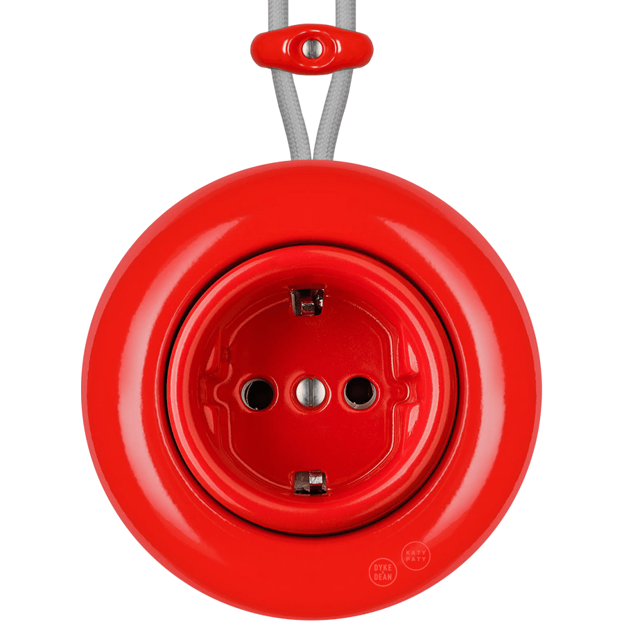 PORCELAIN KATY PATY COLONA ROUND SURFACE MOUNTED SCHUKO SOCKET RED - DYKE & DEAN
