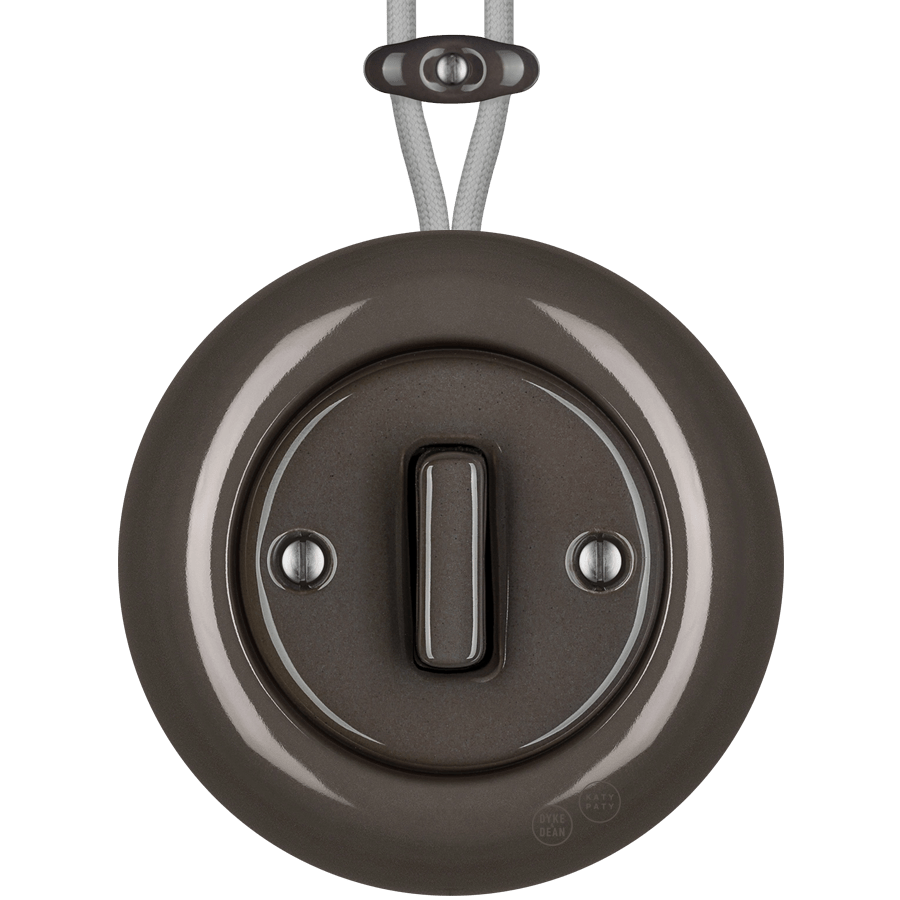PORCELAIN KATY PATY COLONA ROUND SURFACE MOUNTED SLIM BUTTON SWITCH BROWN - DYKE & DEAN