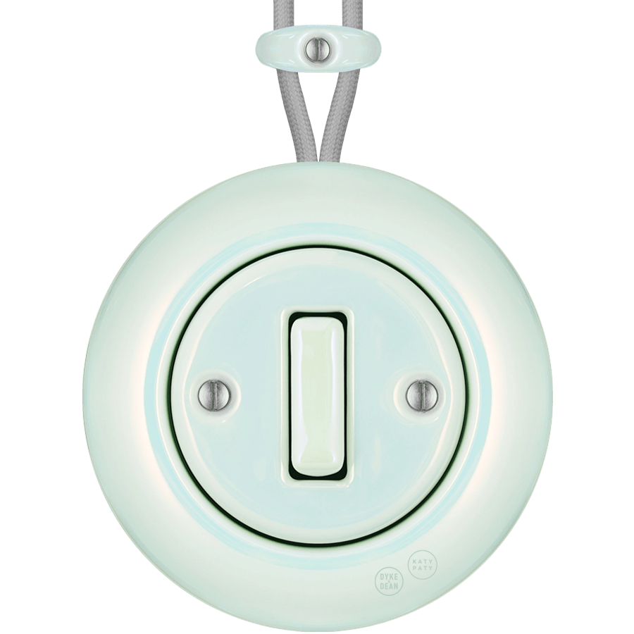 PORCELAIN KATY PATY COLONA ROUND SURFACE MOUNTED SLIM BUTTON SWITCH CONCHA - DYKE & DEAN