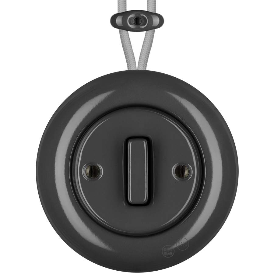 PORCELAIN KATY PATY COLONA ROUND SURFACE MOUNTED SLIM BUTTON SWITCH DARK GREY - DYKE & DEAN