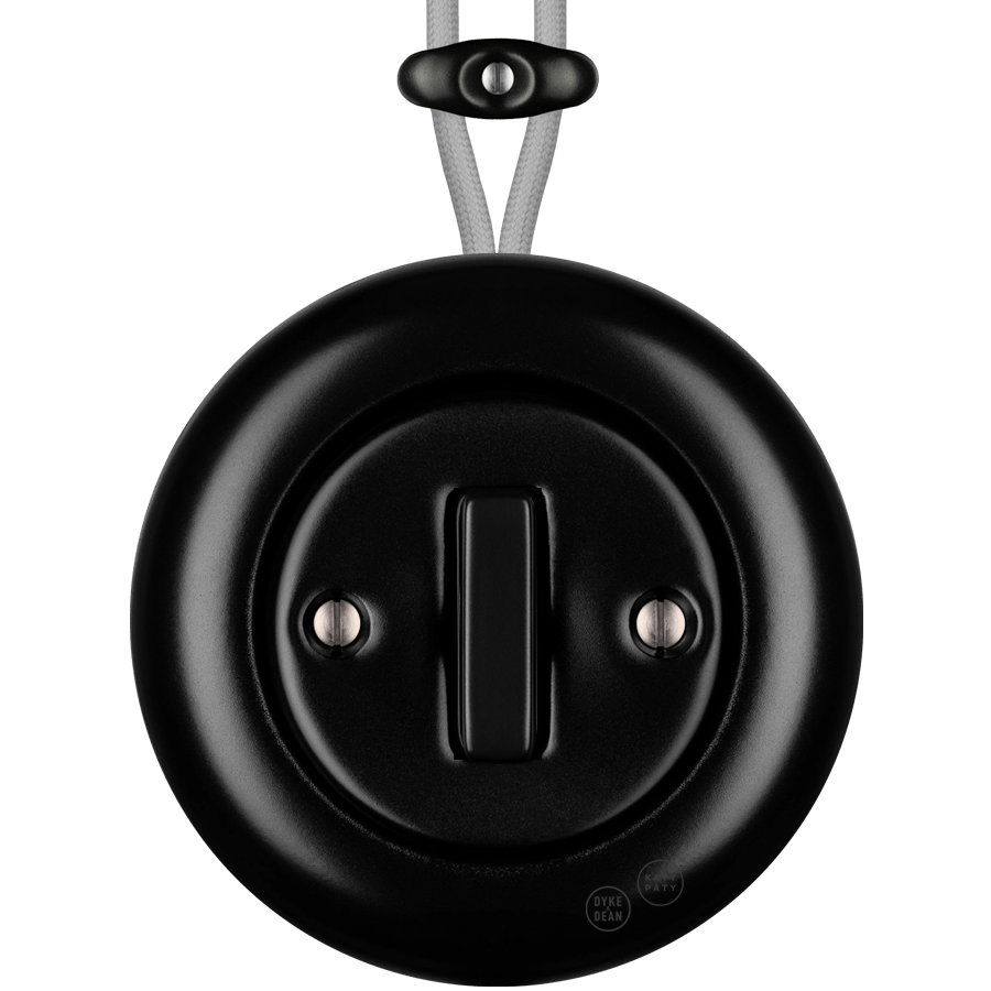 PORCELAIN KATY PATY COLONA ROUND SURFACE MOUNTED SLIM BUTTON SWITCH MATTE BLACK - DYKE & DEAN