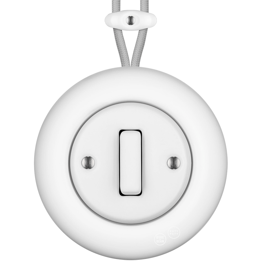 PORCELAIN KATY PATY COLONA ROUND SURFACE MOUNTED SLIM BUTTON SWITCH MATTE WHITE - DYKE & DEAN