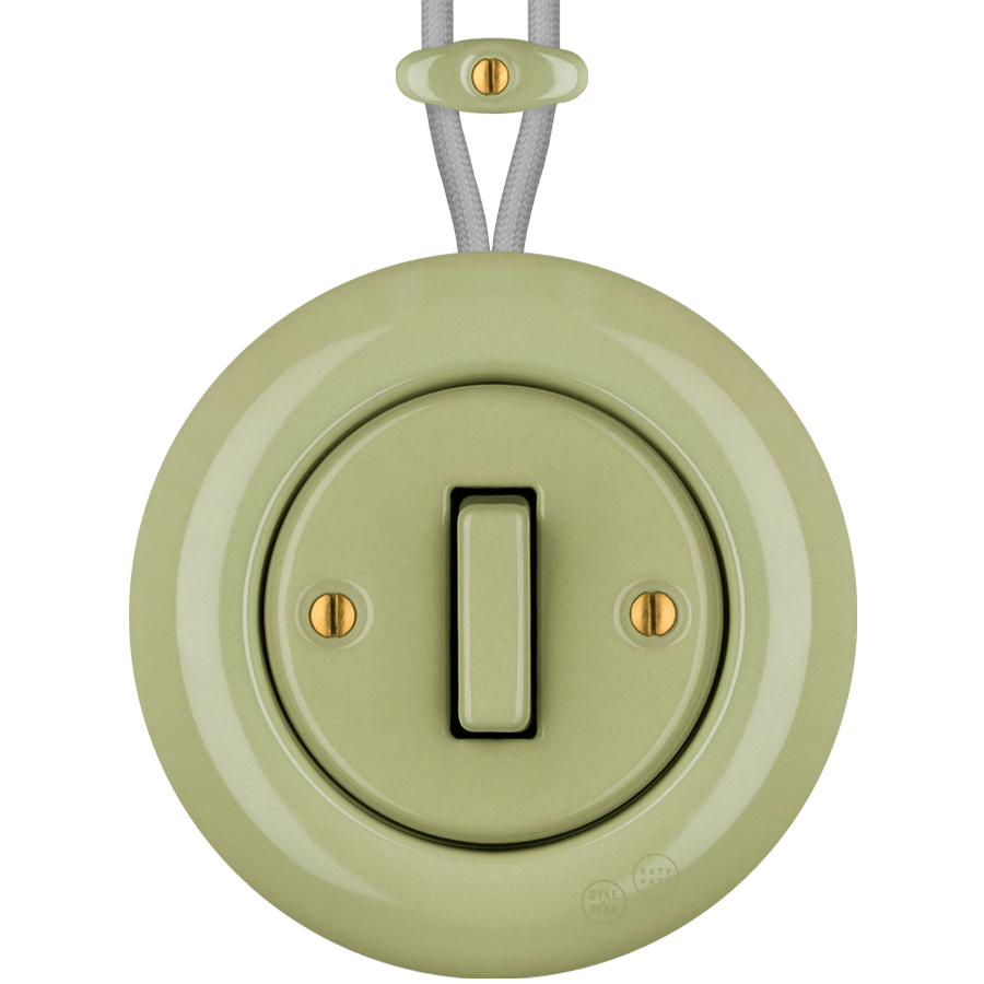 PORCELAIN KATY PATY COLONA ROUND SURFACE MOUNTED SLIM BUTTON SWITCH MOSS GREEN - DYKE & DEAN