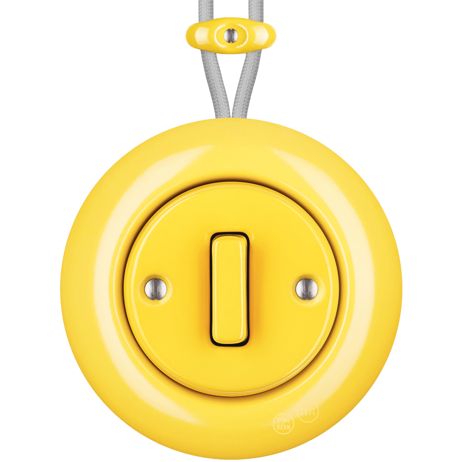 PORCELAIN KATY PATY COLONA ROUND SURFACE MOUNTED SLIM BUTTON SWITCH YELLOW - DYKE & DEAN