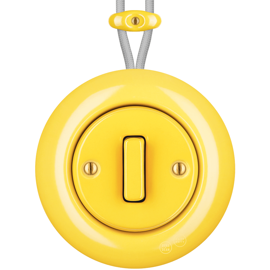 PORCELAIN KATY PATY COLONA ROUND SURFACE MOUNTED SLIM BUTTON SWITCH YELLOW - DYKE & DEAN