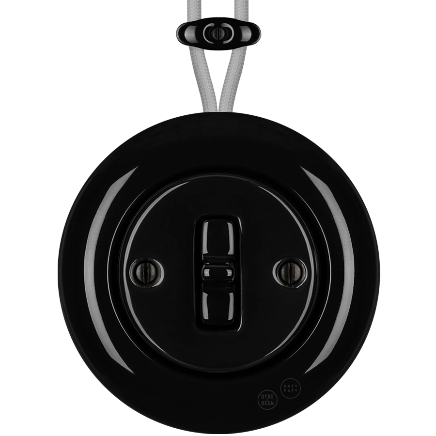 PORCELAIN KATY PATY COLONA ROUND SURFACE MOUNTED TOGGLE BUTTON SWITCH BLACK - DYKE & DEAN