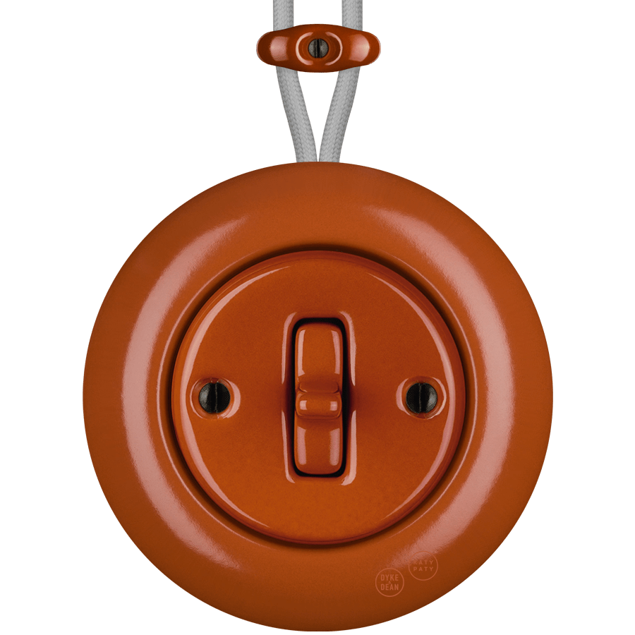 PORCELAIN KATY PATY COLONA ROUND SURFACE MOUNTED TOGGLE BUTTON SWITCH BRICK RED - DYKE & DEAN