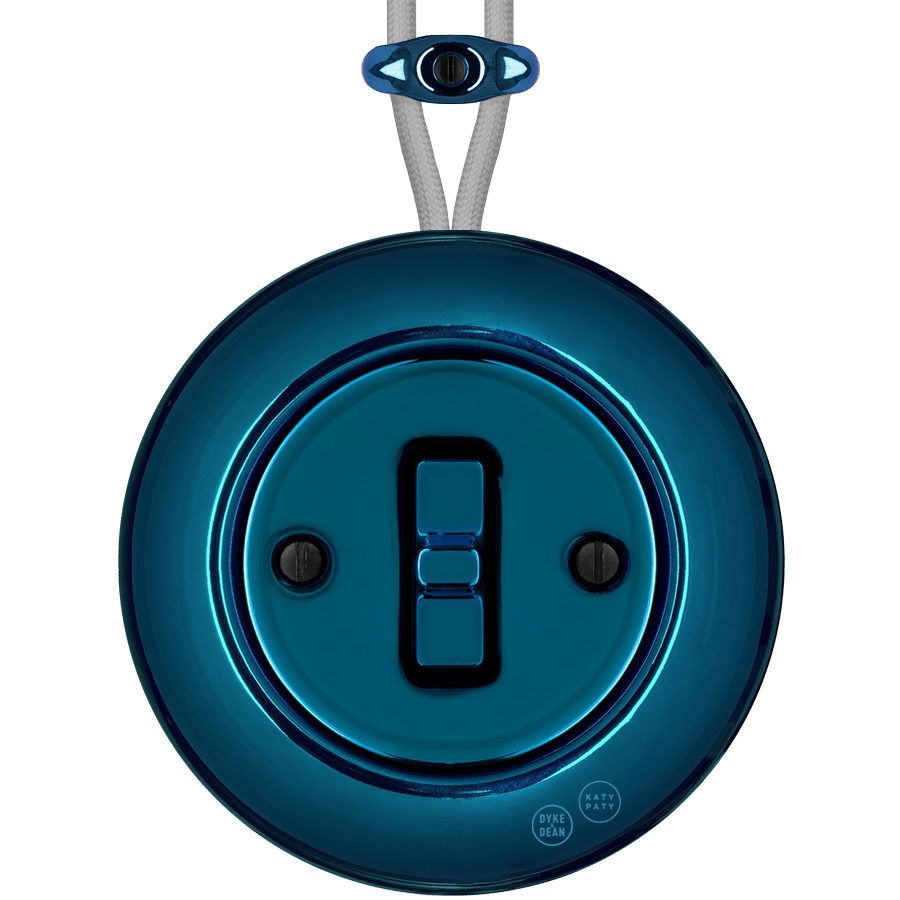 PORCELAIN KATY PATY COLONA ROUND SURFACE MOUNTED TOGGLE BUTTON SWITCH DARK BLUE - DYKE & DEAN