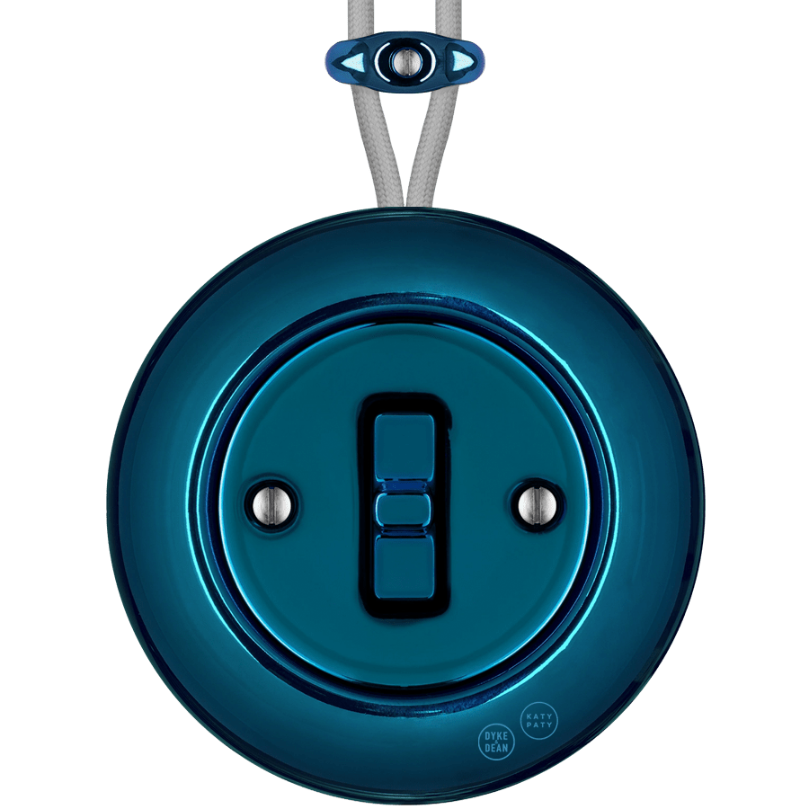 PORCELAIN KATY PATY COLONA ROUND SURFACE MOUNTED TOGGLE BUTTON SWITCH DARK BLUE - DYKE & DEAN