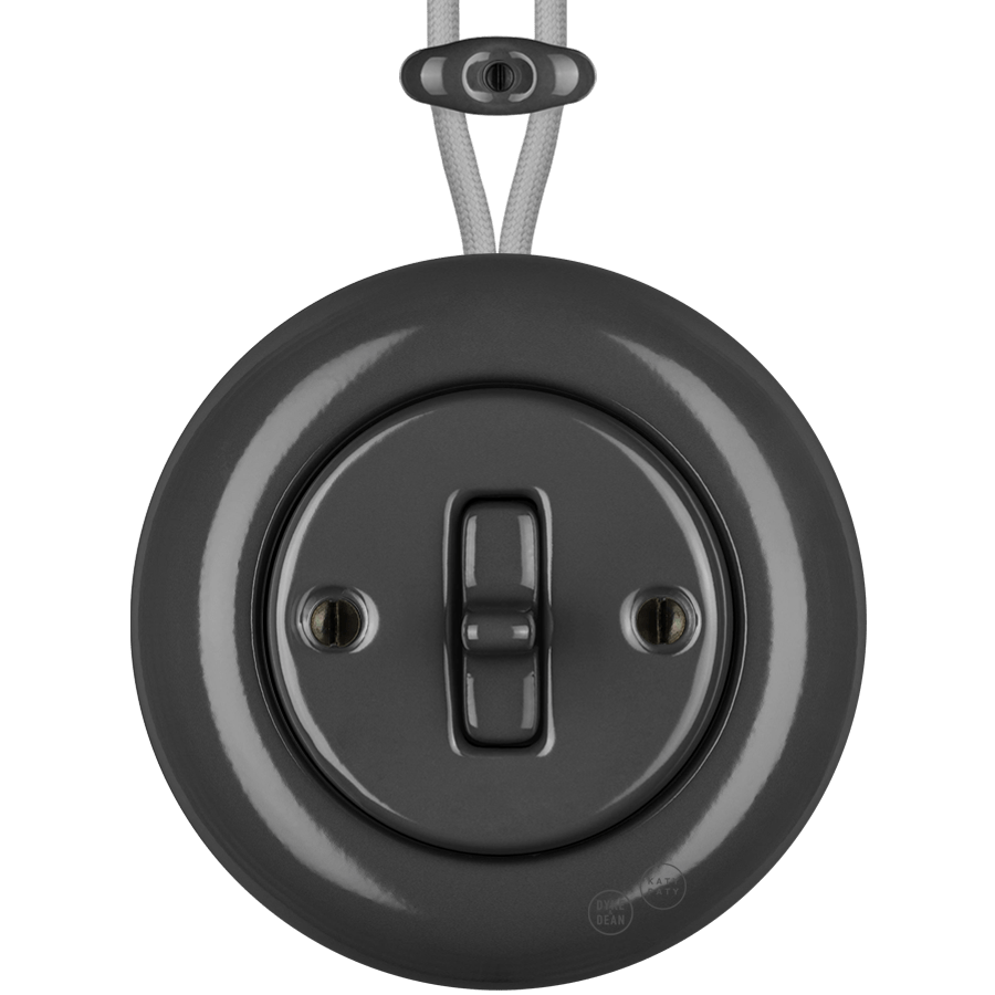 PORCELAIN KATY PATY COLONA ROUND SURFACE MOUNTED TOGGLE BUTTON SWITCH DARK GREY - DYKE & DEAN