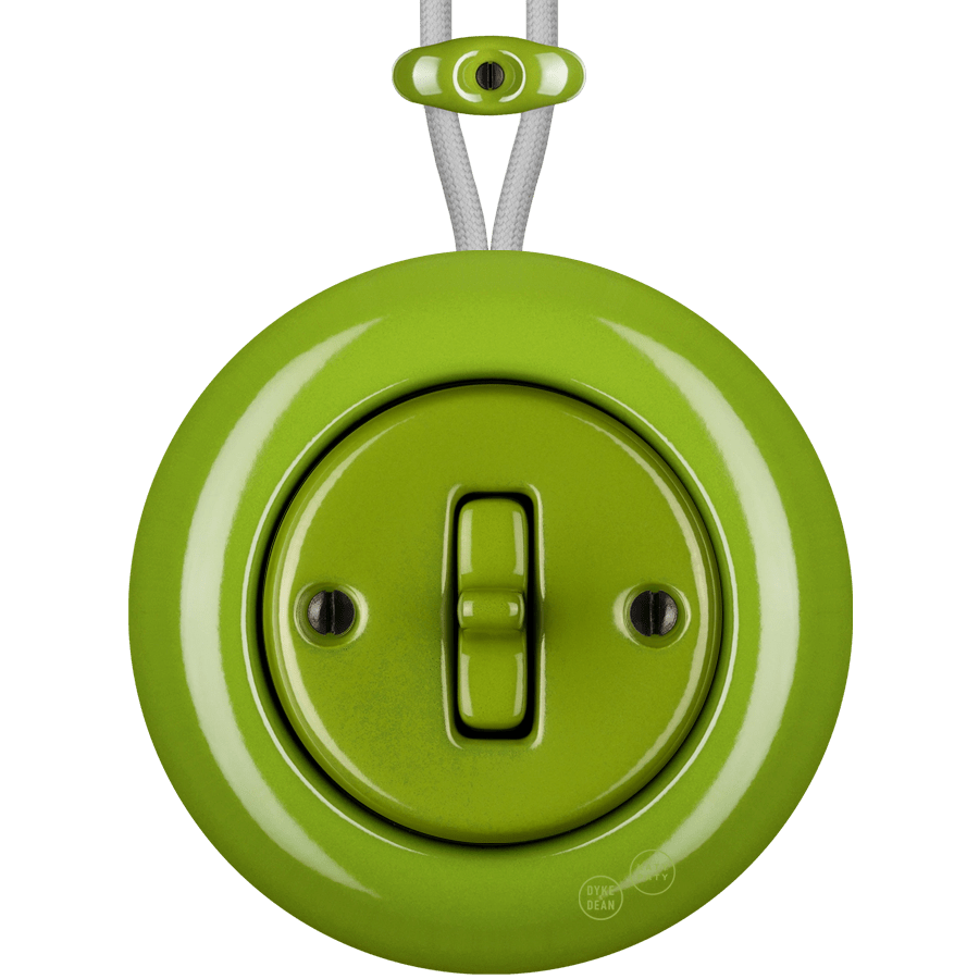 PORCELAIN KATY PATY COLONA ROUND SURFACE MOUNTED TOGGLE BUTTON SWITCH GREEN - DYKE & DEAN