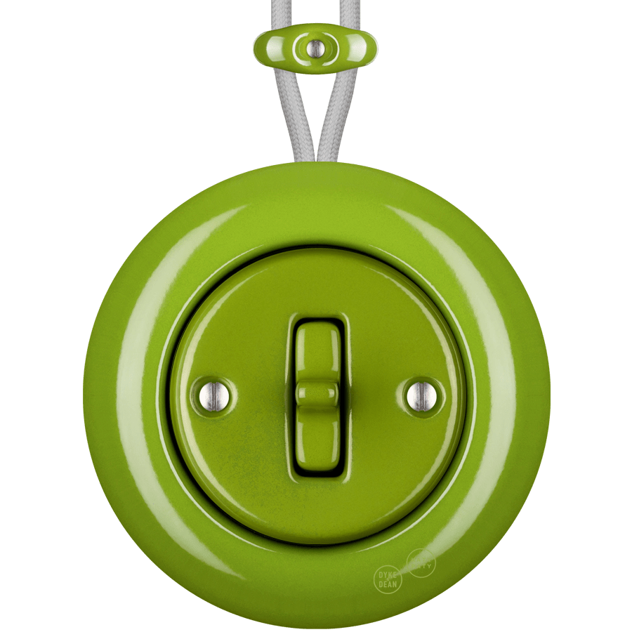 PORCELAIN KATY PATY COLONA ROUND SURFACE MOUNTED TOGGLE BUTTON SWITCH GREEN - DYKE & DEAN