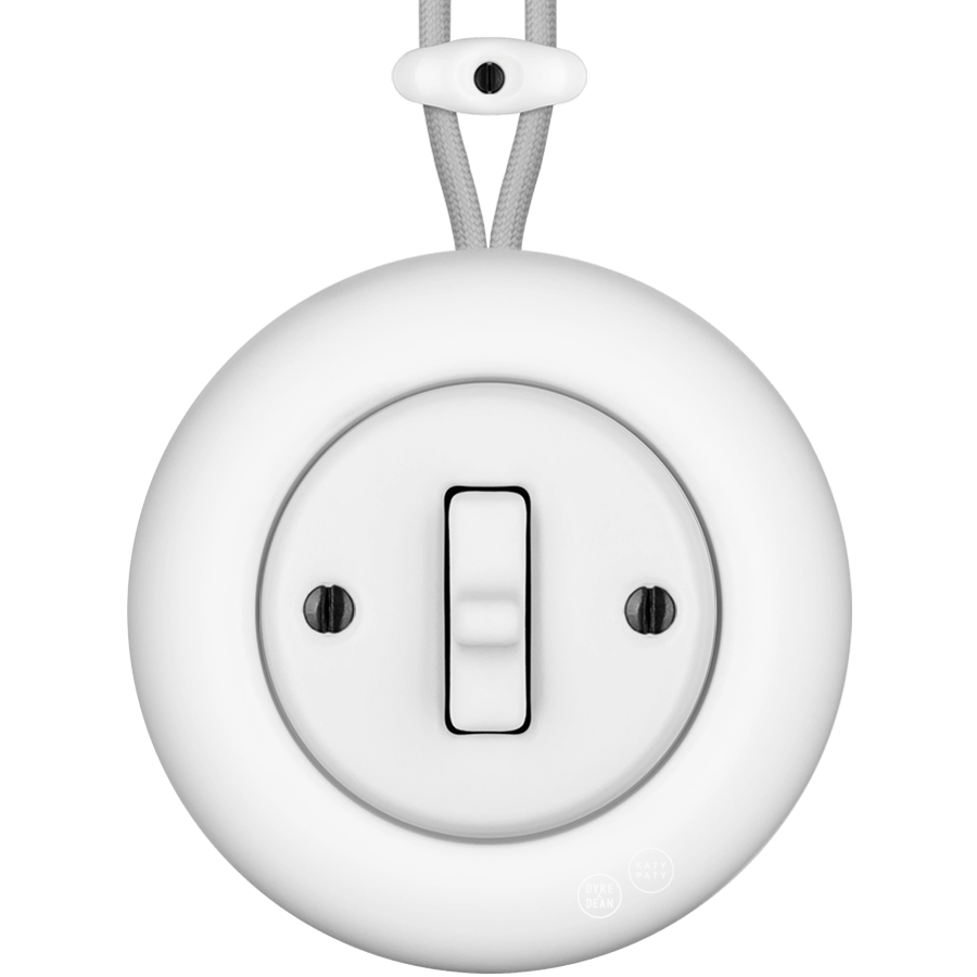 PORCELAIN KATY PATY COLONA ROUND SURFACE MOUNTED TOGGLE BUTTON SWITCH MATTE WHITE - DYKE & DEAN