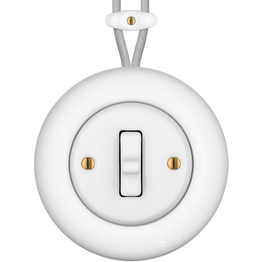 PORCELAIN KATY PATY COLONA ROUND SURFACE MOUNTED TOGGLE BUTTON SWITCH MATTE WHITE - DYKE & DEAN