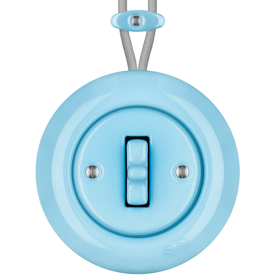 PORCELAIN KATY PATY COLONA ROUND SURFACE MOUNTED TOGGLE BUTTON SWITCH PASTEL BLUE - DYKE & DEAN