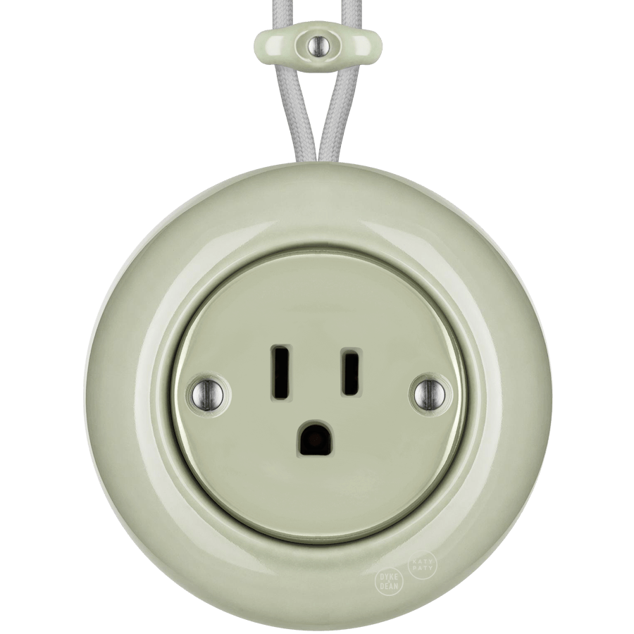 PORCELAIN KATY PATY COLONA ROUND SURFACE MOUNTED USA 15AMP SOCKET GREY GREEN - DYKE & DEAN