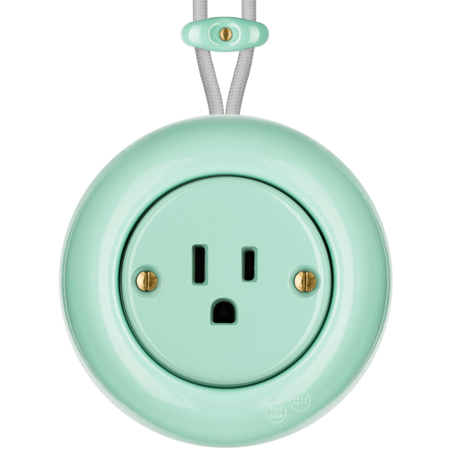PORCELAIN KATY PATY COLONA ROUND SURFACE MOUNTED USA 15AMP SOCKET MINT GREEN - DYKE & DEAN