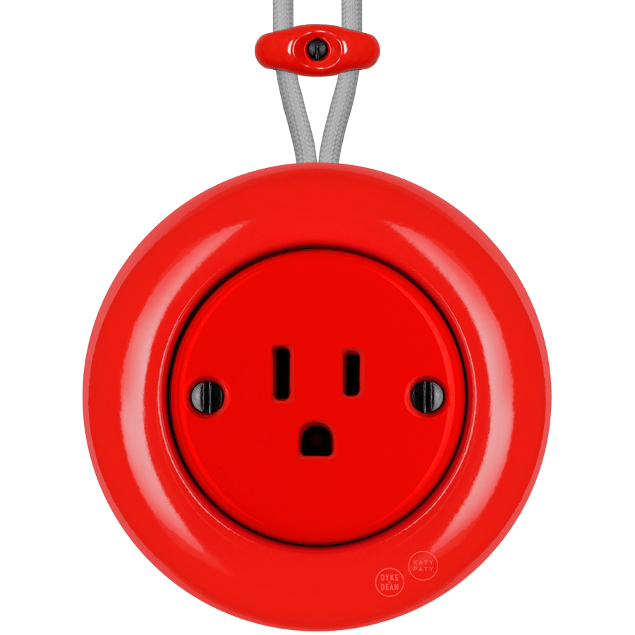 PORCELAIN KATY PATY COLONA ROUND SURFACE MOUNTED USA 15AMP SOCKET RED - DYKE & DEAN
