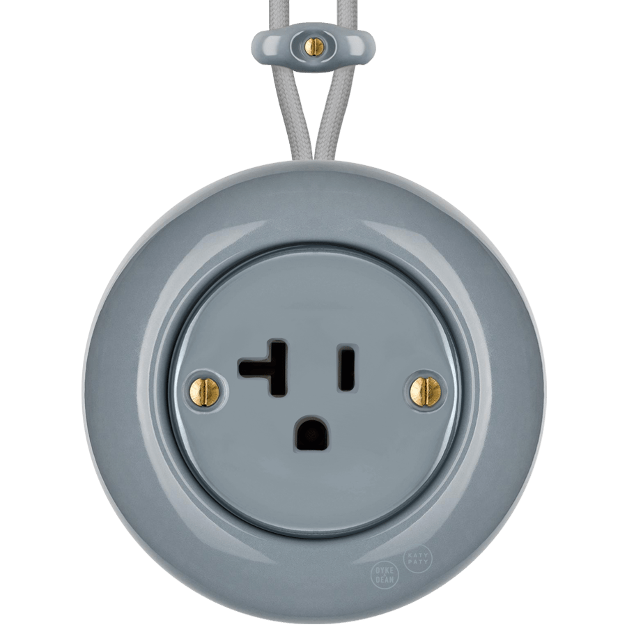 PORCELAIN KATY PATY COLONA ROUND SURFACE MOUNTED USA 20AMP SOCKET ASH GREY - DYKE & DEAN