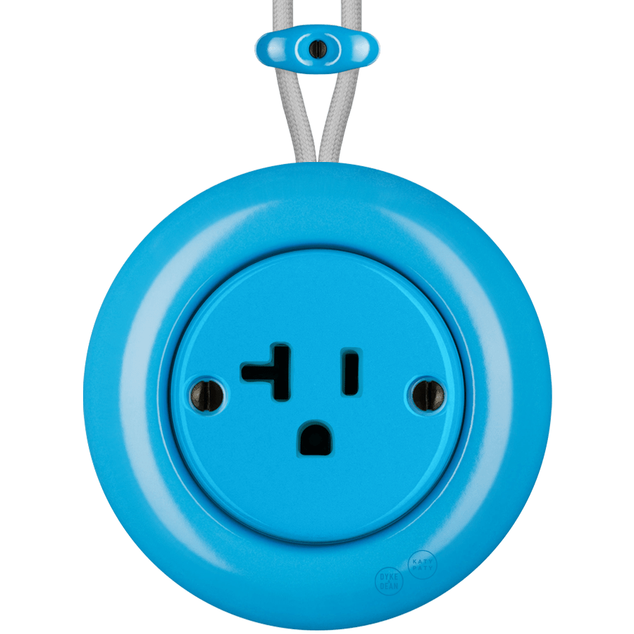 PORCELAIN KATY PATY COLONA ROUND SURFACE MOUNTED USA 20AMP SOCKET AZURE - DYKE & DEAN