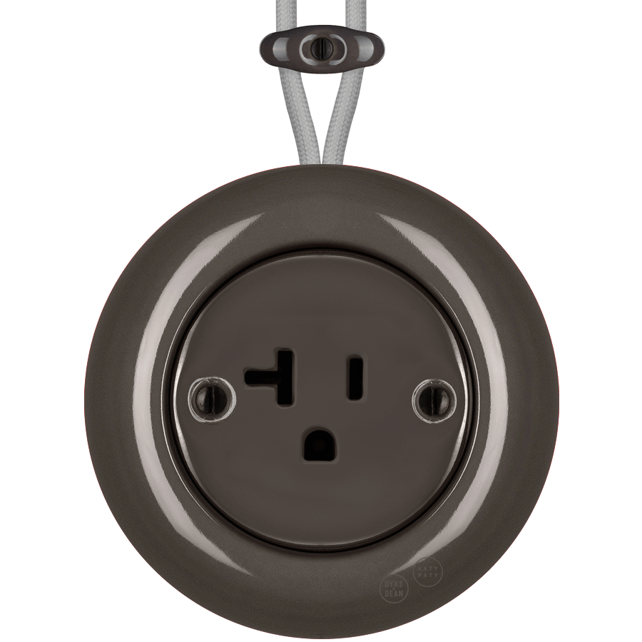 PORCELAIN KATY PATY COLONA ROUND SURFACE MOUNTED USA 20AMP SOCKET BROWN - DYKE & DEAN