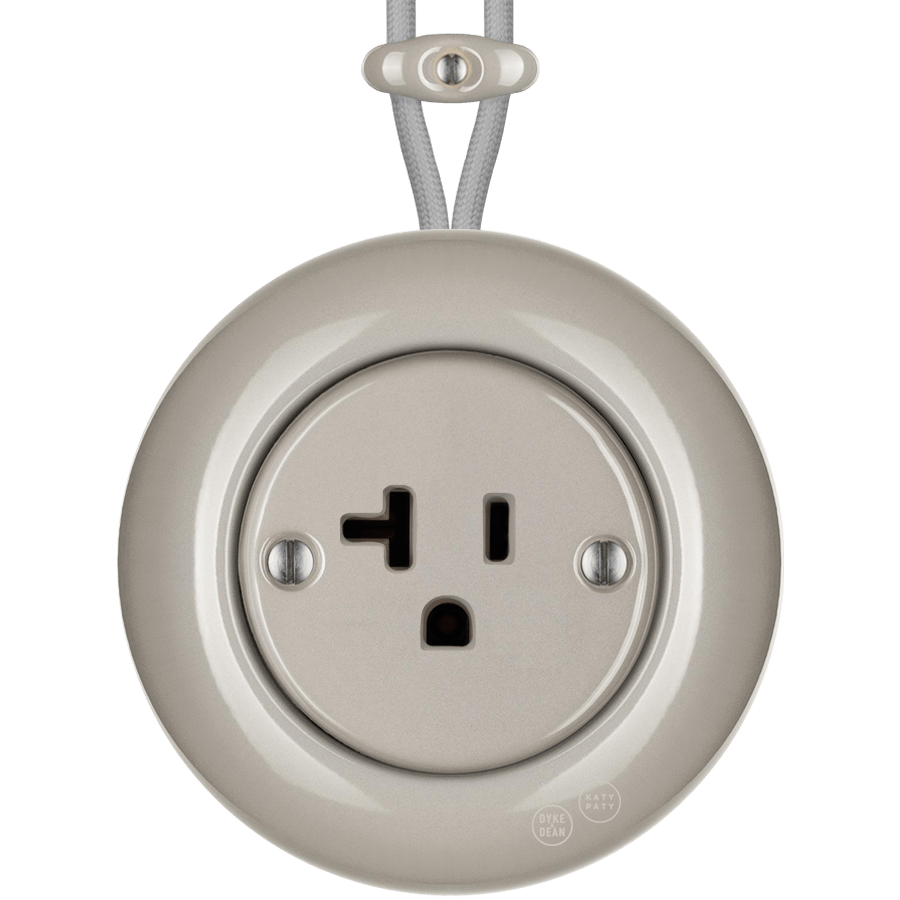 PORCELAIN KATY PATY COLONA ROUND SURFACE MOUNTED USA 20AMP SOCKET CAPPUCCINO - DYKE & DEAN