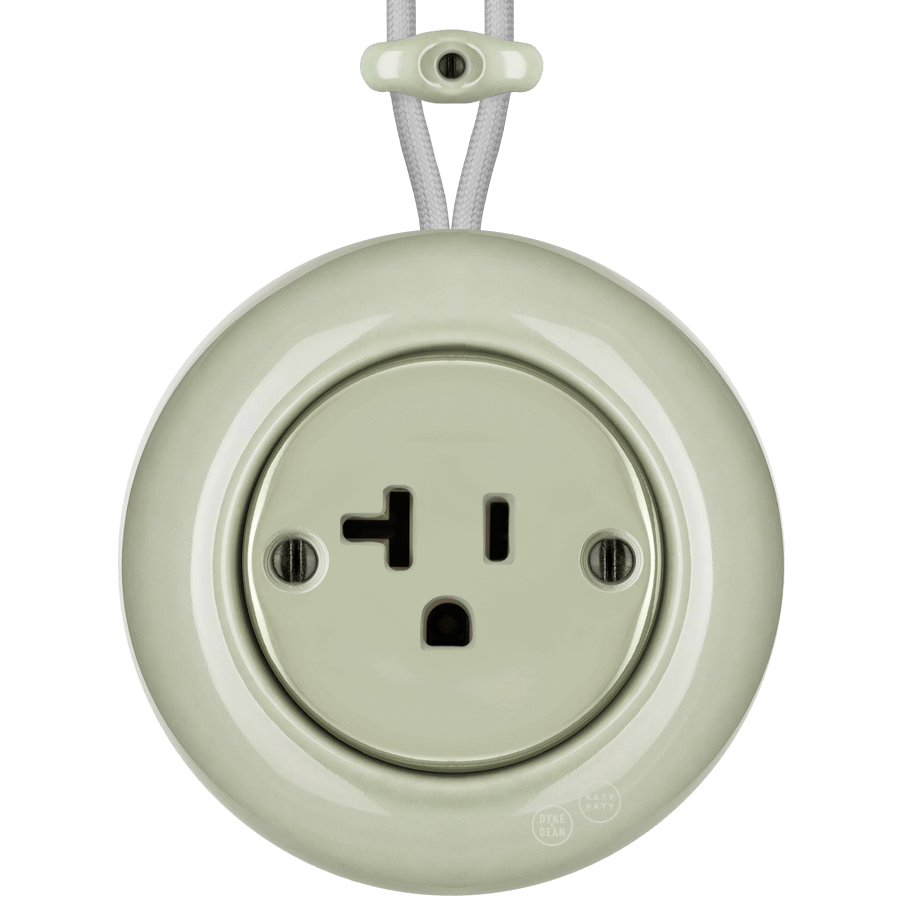 PORCELAIN KATY PATY COLONA ROUND SURFACE MOUNTED USA 20AMP SOCKET GREY GREEN - DYKE & DEAN