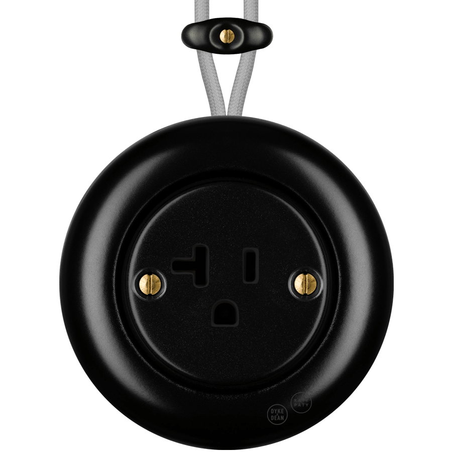 PORCELAIN KATY PATY COLONA ROUND SURFACE MOUNTED USA 20AMP SOCKET MATTE BLACK - DYKE & DEAN