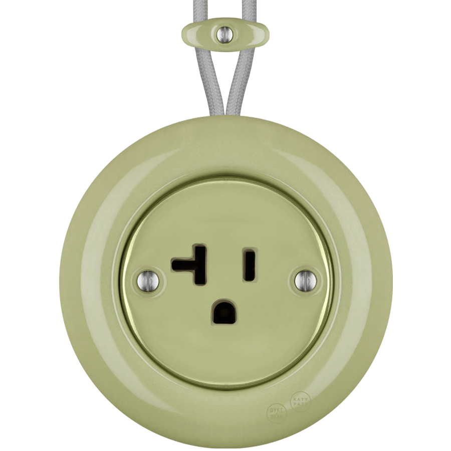 PORCELAIN KATY PATY COLONA ROUND SURFACE MOUNTED USA 20AMP SOCKET MOSS GREEN - DYKE & DEAN