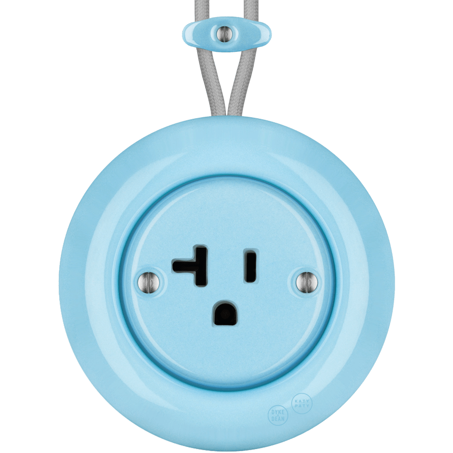 PORCELAIN KATY PATY COLONA ROUND SURFACE MOUNTED USA 20AMP SOCKET PASTEL BLUE - DYKE & DEAN
