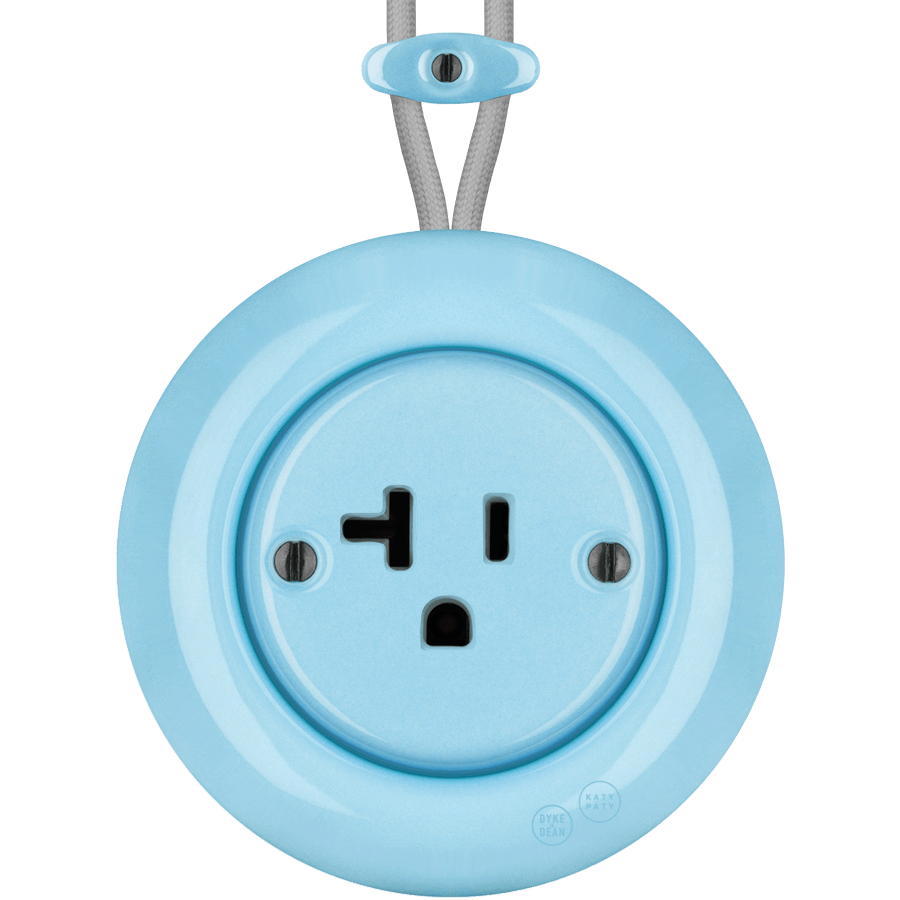 PORCELAIN KATY PATY COLONA ROUND SURFACE MOUNTED USA 20AMP SOCKET PASTEL BLUE - DYKE & DEAN
