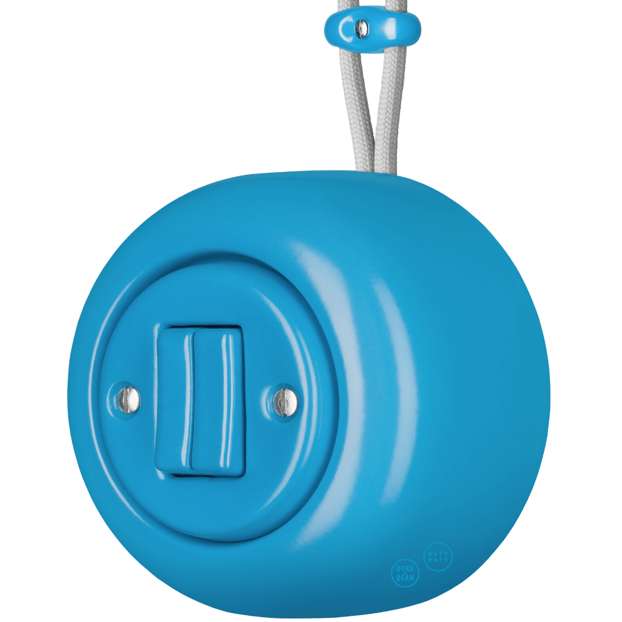 PORCELAIN ROUND SURFACE MOUNTED DOUBLE SLIM BUTTON SWITCH AZURE - DYKE & DEAN