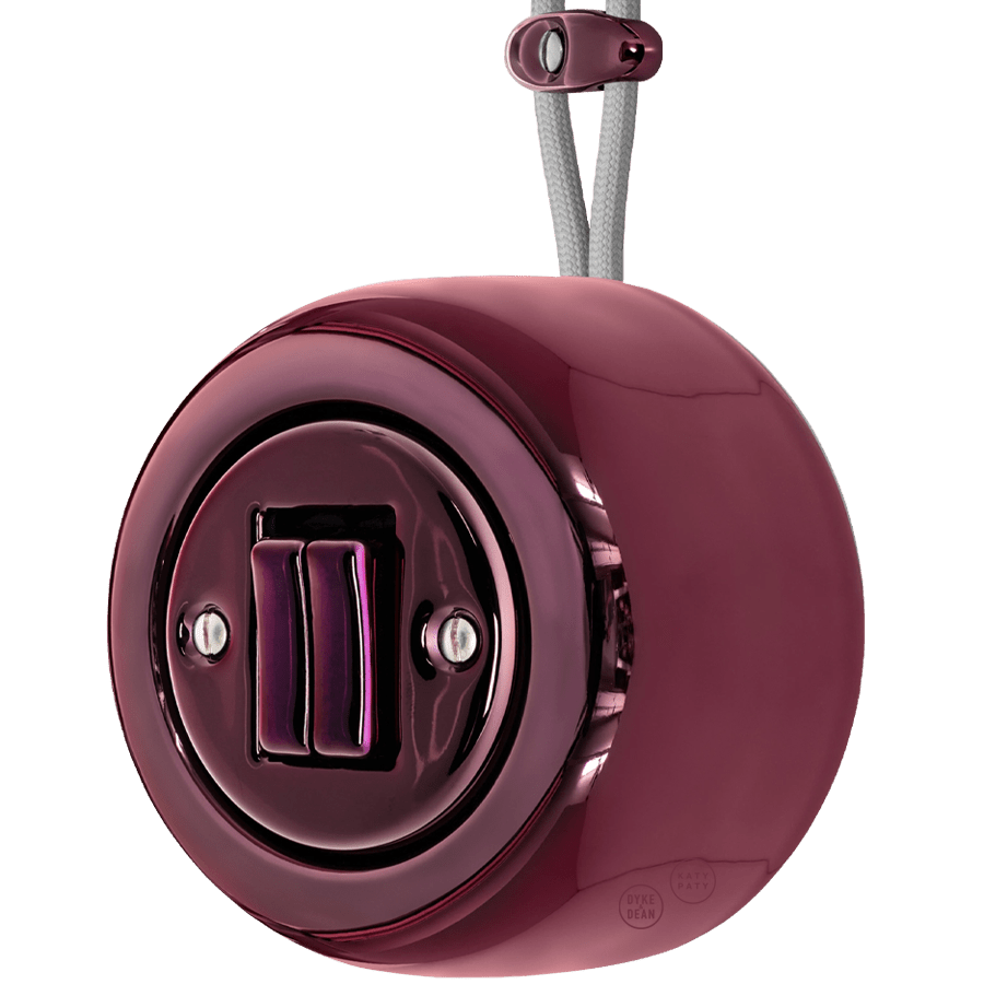 PORCELAIN ROUND SURFACE MOUNTED DOUBLE SLIM BUTTON SWITCH PURPLE - DYKE & DEAN