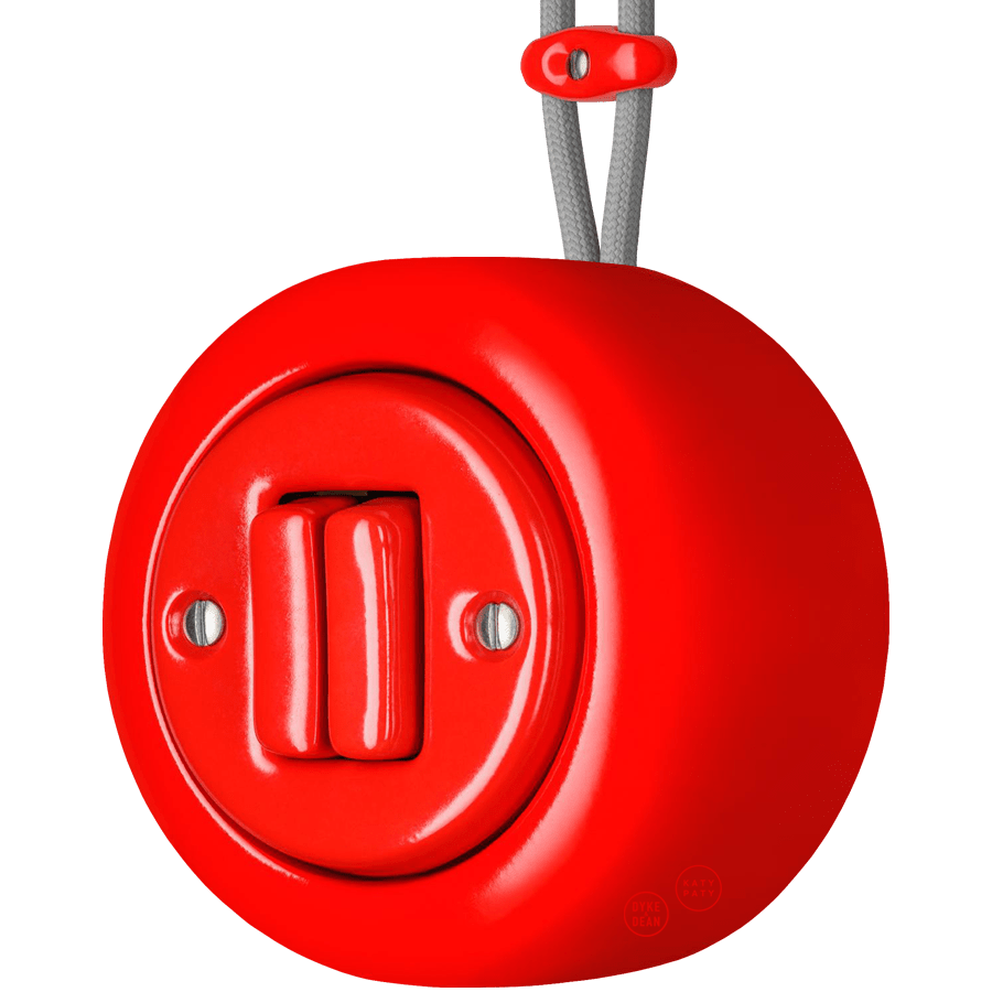 PORCELAIN ROUND SURFACE MOUNTED DOUBLE SLIM BUTTON SWITCH RED - DYKE & DEAN