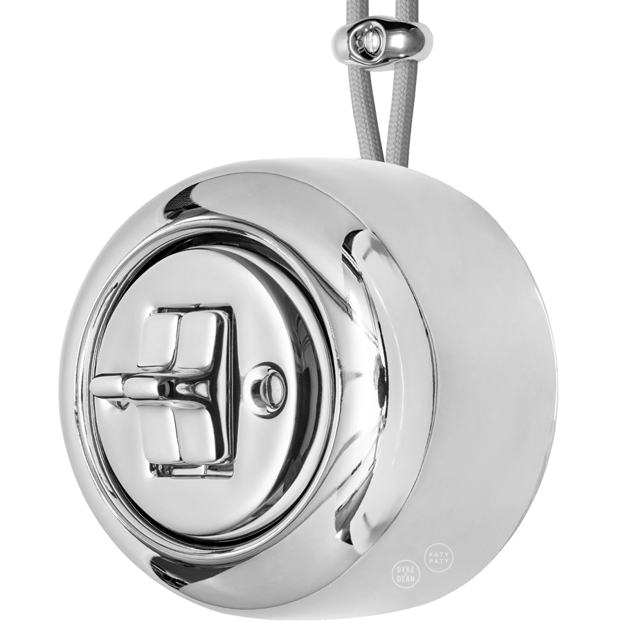 PORCELAIN ROUND SURFACE MOUNTED DOUBLE TOGGLE BUTTON SWITCH CHROME - DYKE & DEAN