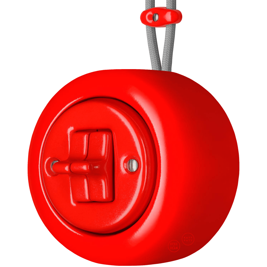 PORCELAIN ROUND SURFACE MOUNTED DOUBLE TOGGLE BUTTON SWITCH RED - DYKE & DEAN