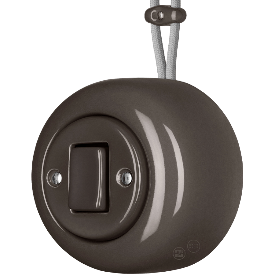 PORCELAIN ROUND SURFACE MOUNTED FAT BUTTON SWITCH BROWN - DYKE & DEAN