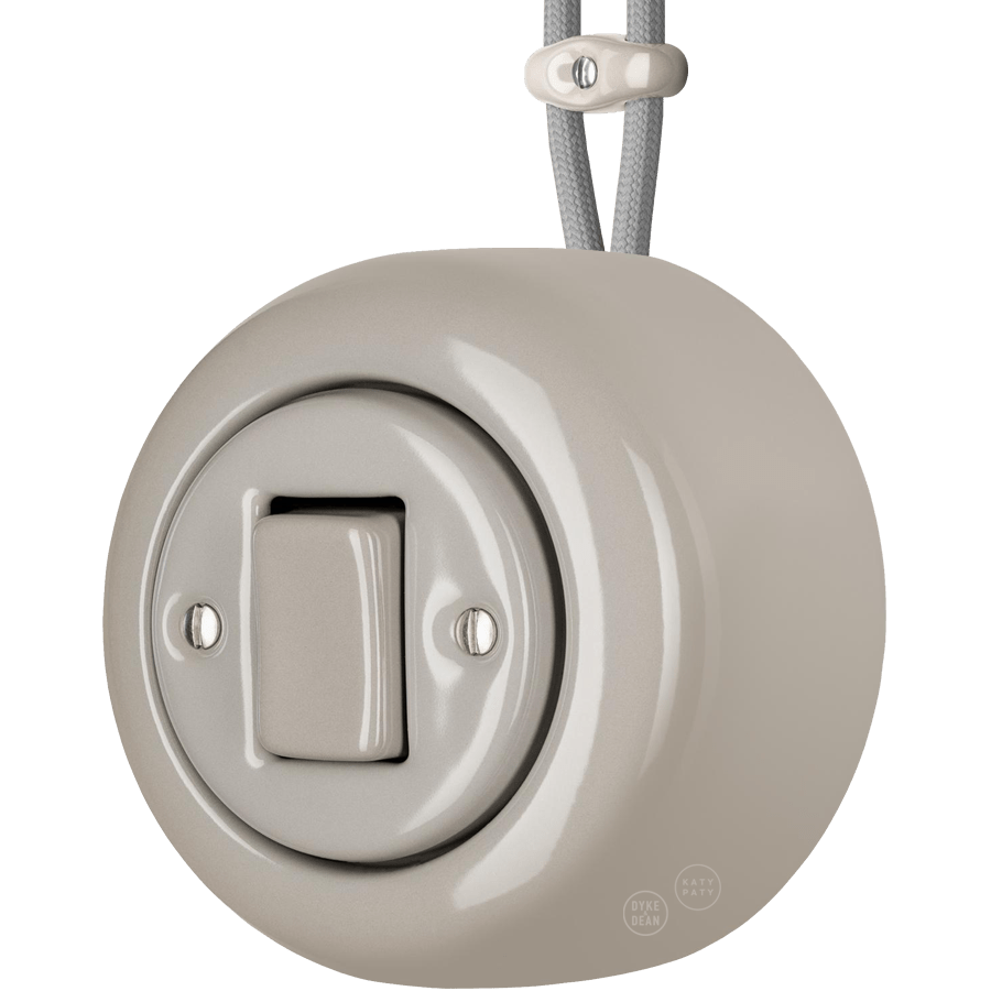 PORCELAIN ROUND SURFACE MOUNTED FAT BUTTON SWITCH CAPPUCCINO - DYKE & DEAN