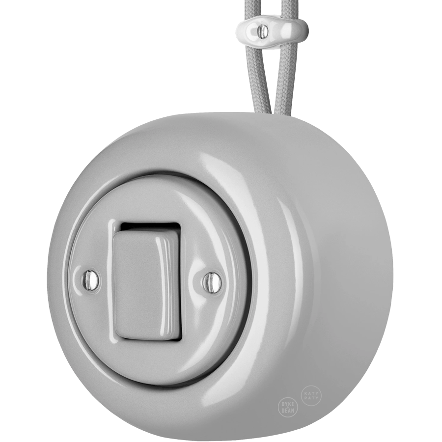 PORCELAIN ROUND SURFACE MOUNTED FAT BUTTON SWITCH GREY - DYKE & DEAN