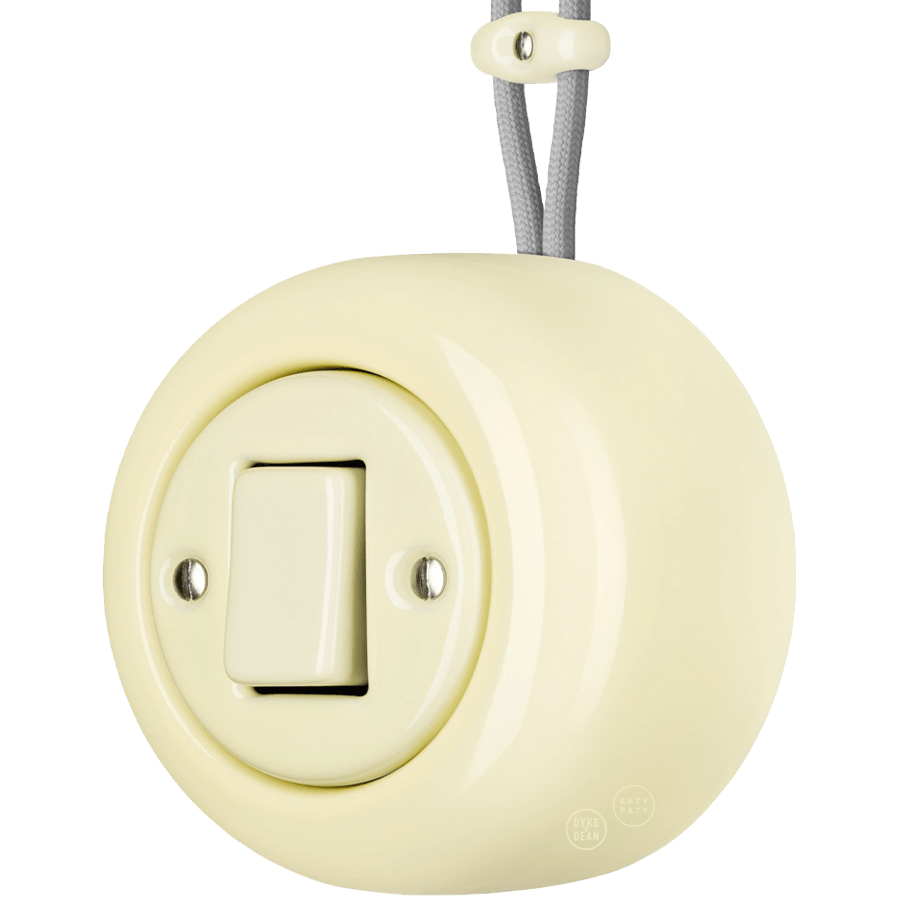 PORCELAIN ROUND SURFACE MOUNTED FAT BUTTON SWITCH VANILLA - DYKE & DEAN