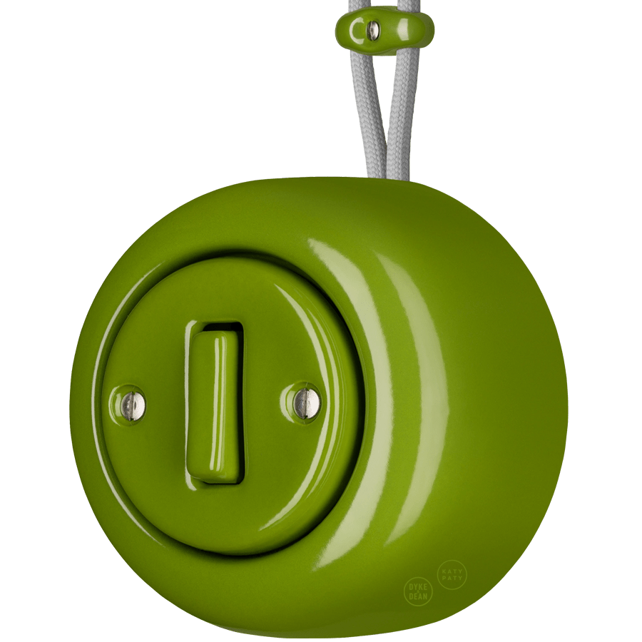 PORCELAIN ROUND SURFACE MOUNTED SLIM BUTTON SWITCH GREEN - DYKE & DEAN