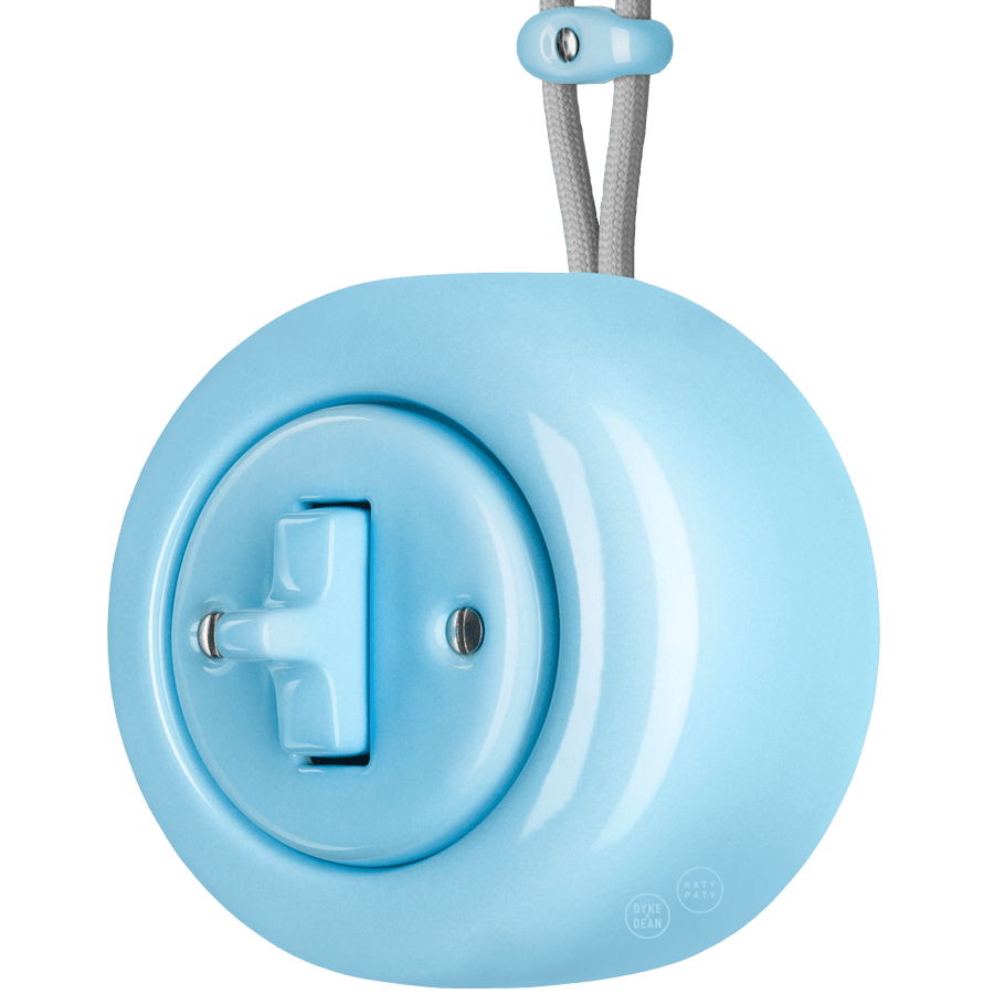 PORCELAIN ROUND SURFACE MOUNTED TOGGLE BUTTON SWITCH PASTEL BLUE - DYKE & DEAN