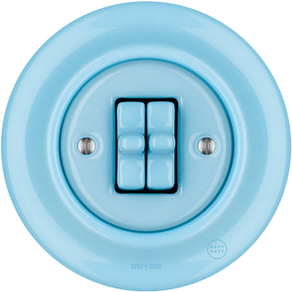 PORCELAIN WALL LIGHT SWITCH 2 TOGGLE PASTEL BLUE - DYKE & DEAN